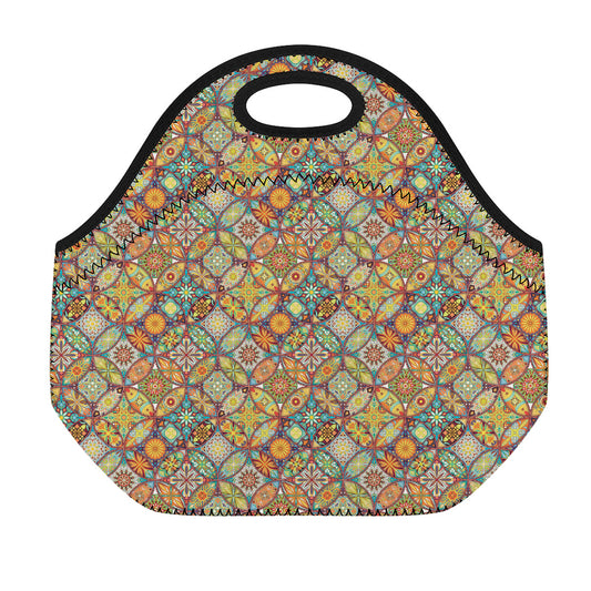 Ethnic Mandala Patchwork Pattern Print Neoprene Lunch Bag