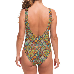 Ethnic Mandala Patchwork Pattern Print One Piece Swimsuit