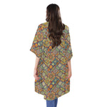 Ethnic Mandala Patchwork Pattern Print Open Front Beach Cover Up