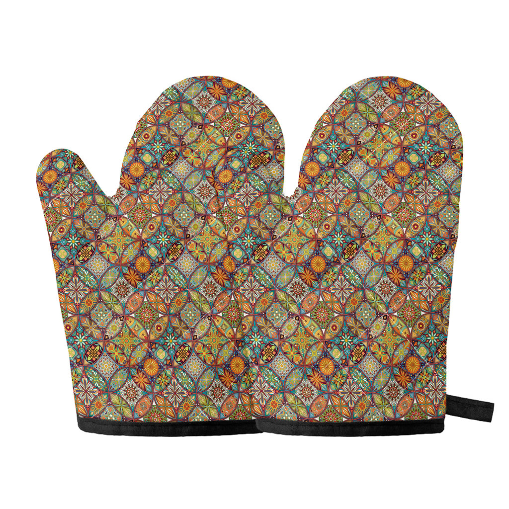 Ethnic Mandala Patchwork Pattern Print Oven Mitts