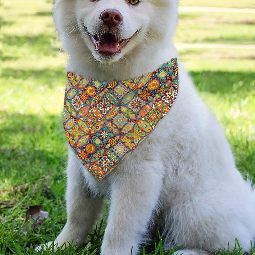 Ethnic Mandala Patchwork Pattern Print Over The Collar Dog Bandana