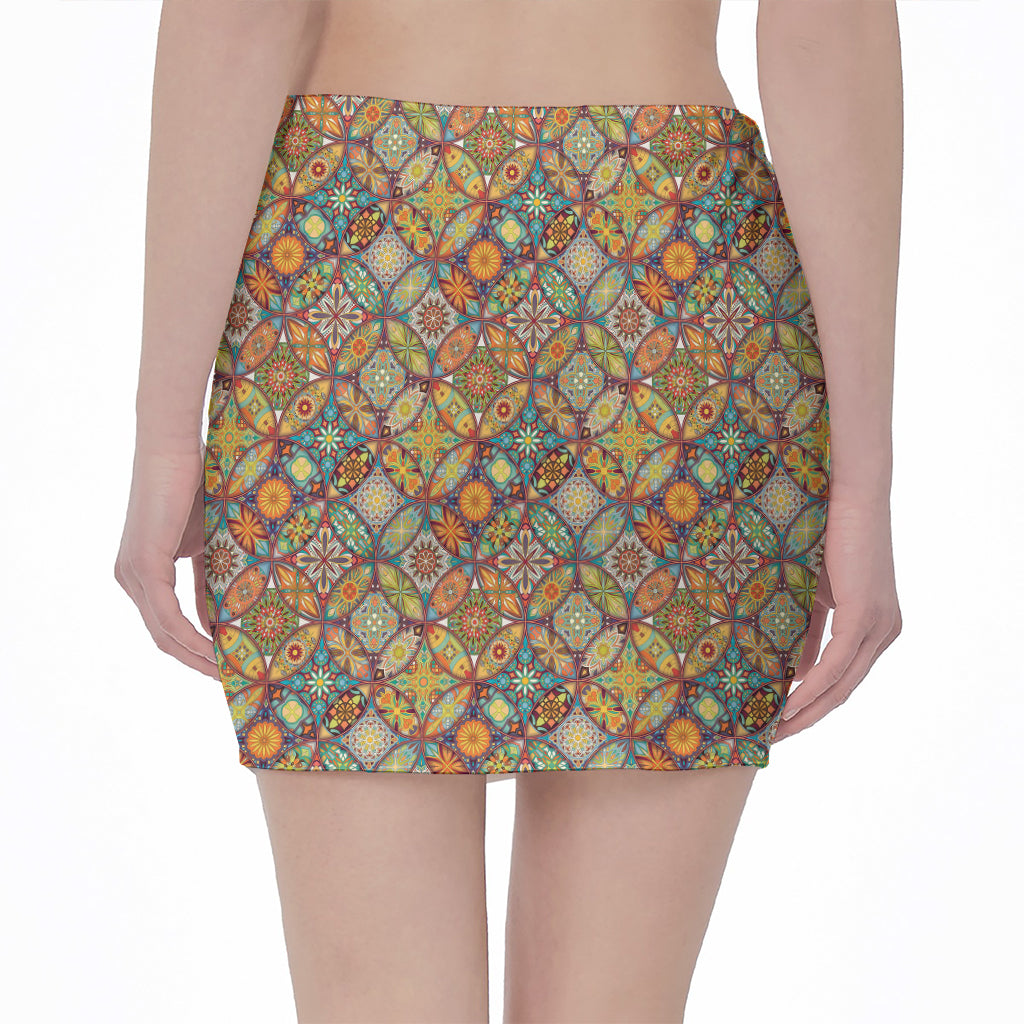Ethnic Mandala Patchwork Pattern Print Pencil Mini Skirt