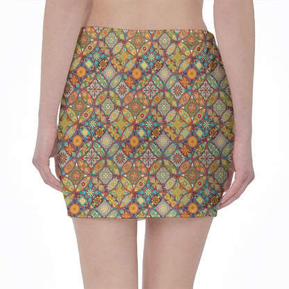 Ethnic Mandala Patchwork Pattern Print Pencil Mini Skirt