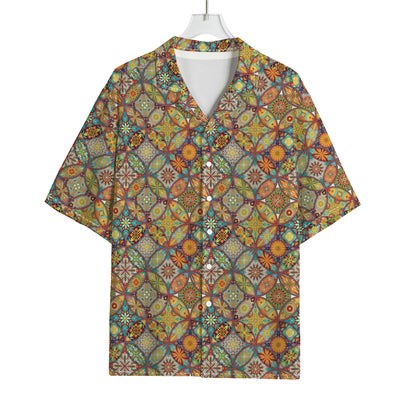 Ethnic Mandala Patchwork Pattern Print Rayon Hawaiian Shirt