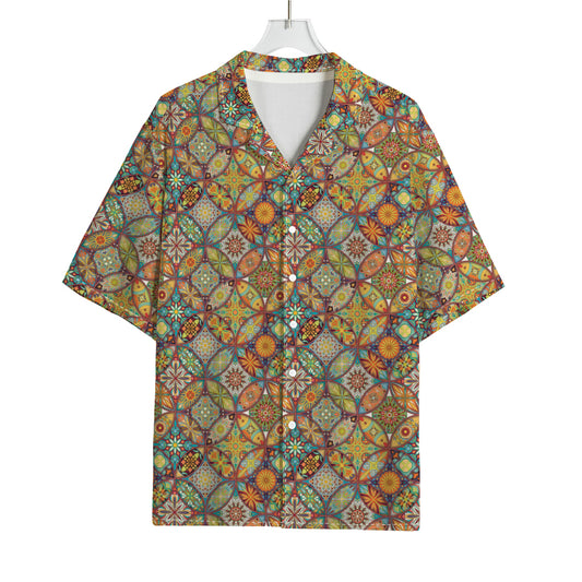 Ethnic Mandala Patchwork Pattern Print Rayon Hawaiian Shirt