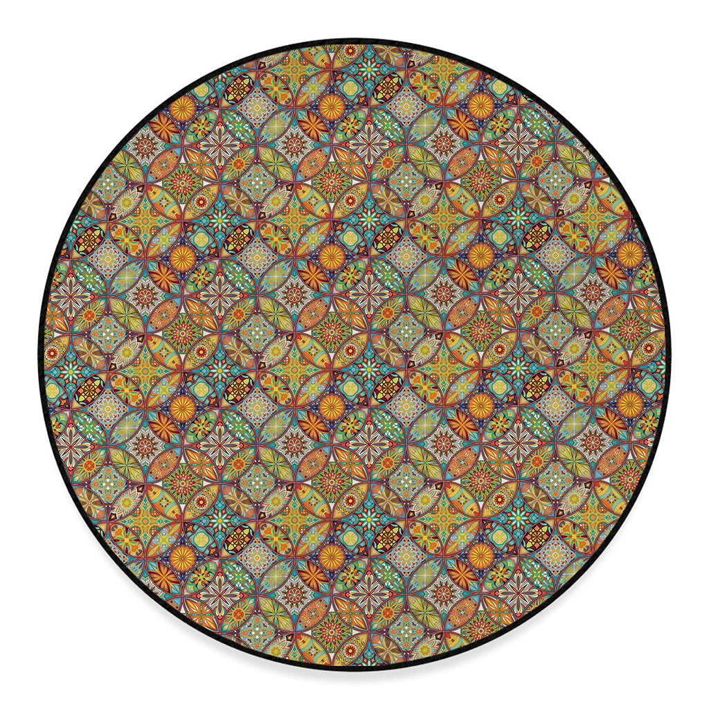Ethnic Mandala Patchwork Pattern Print Round Floor Mat