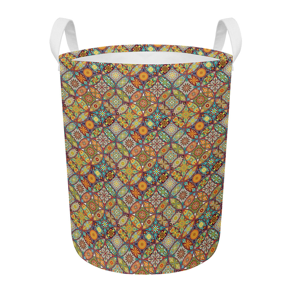 Ethnic Mandala Patchwork Pattern Print Round Laundry Basket