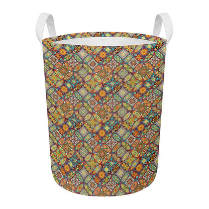 Ethnic Mandala Patchwork Pattern Print Round Laundry Basket
