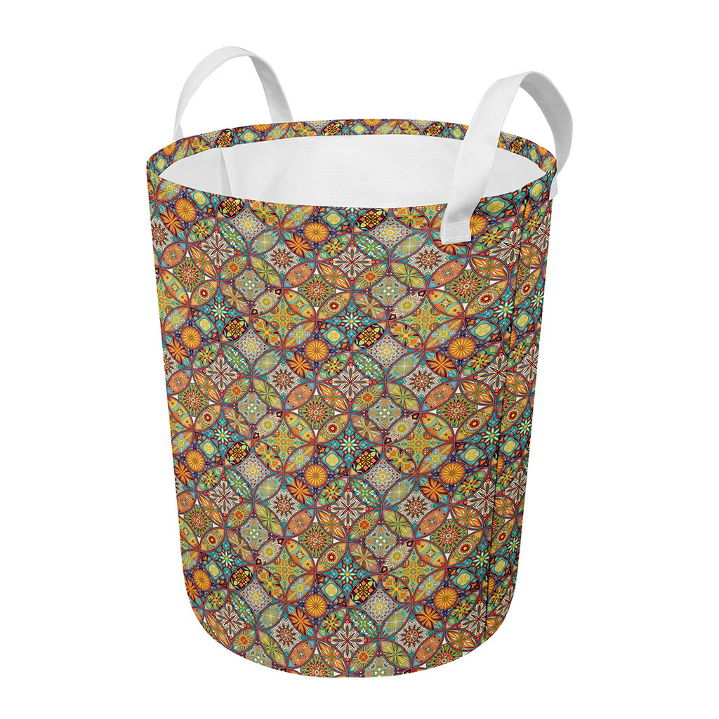Ethnic Mandala Patchwork Pattern Print Round Laundry Basket