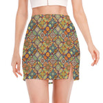 Ethnic Mandala Patchwork Pattern Print Side Slit Mini Skirt