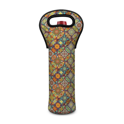 Ethnic Mandala Patchwork Pattern Print Single Neoprene Wine Tote