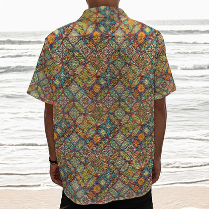 Ethnic Mandala Patchwork Pattern Print Textured Short Sleeve Shirt