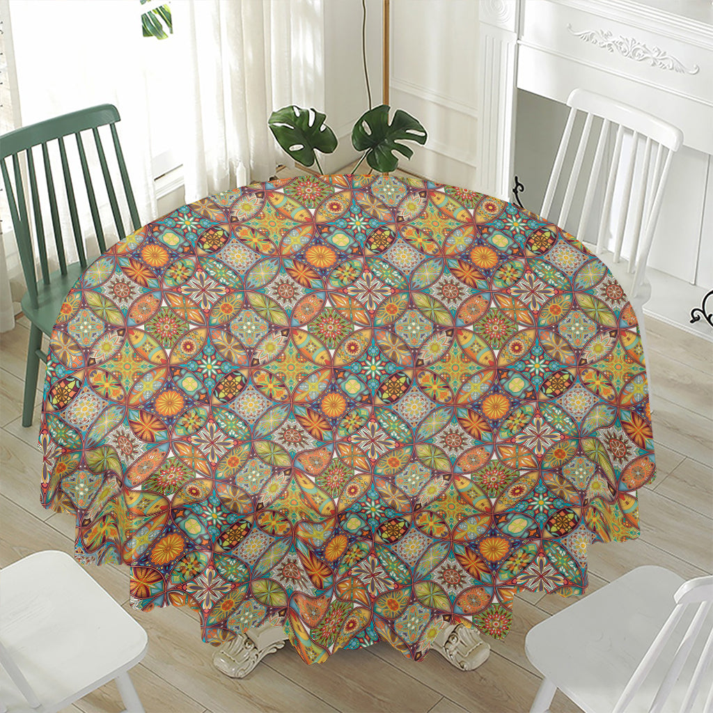 Ethnic Mandala Patchwork Pattern Print Waterproof Round Tablecloth