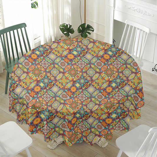 Ethnic Mandala Patchwork Pattern Print Waterproof Round Tablecloth