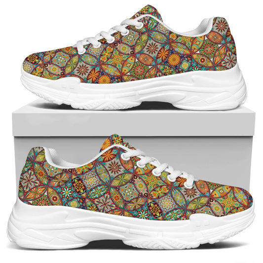 Ethnic Mandala Patchwork Pattern Print White Chunky Shoes