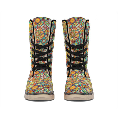 Ethnic Mandala Patchwork Pattern Print Winter Boots