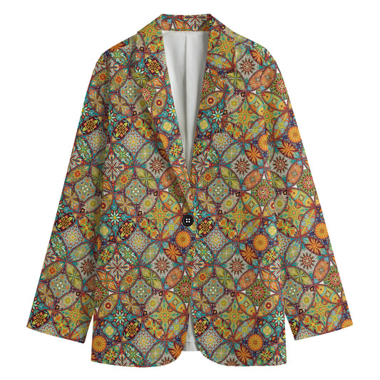 Ethnic Mandala Patchwork Pattern Print Women's Cotton Blazer