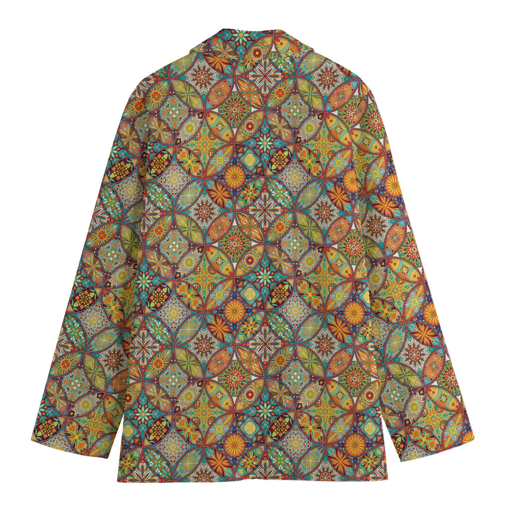 Ethnic Mandala Patchwork Pattern Print Women's Cotton Blazer