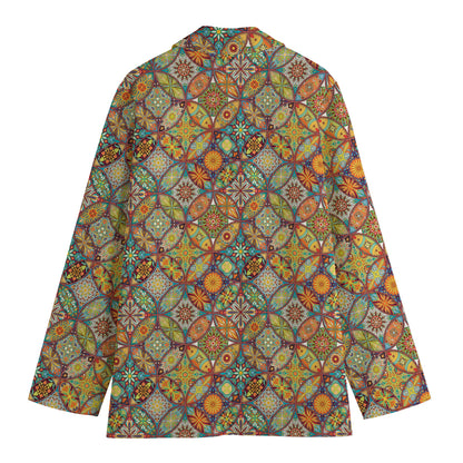 Ethnic Mandala Patchwork Pattern Print Women's Cotton Blazer