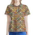 Ethnic Mandala Patchwork Pattern Print Women's Polo Shirt
