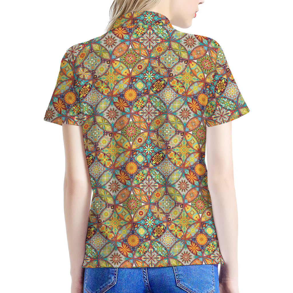 Ethnic Mandala Patchwork Pattern Print Women's Polo Shirt