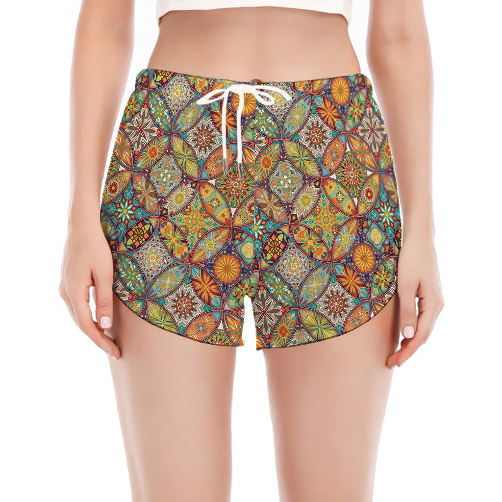 Ethnic Mandala Patchwork Pattern Print Women's Split Running Shorts