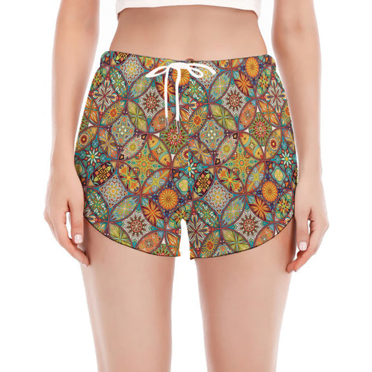 Ethnic Mandala Patchwork Pattern Print Women's Split Running Shorts