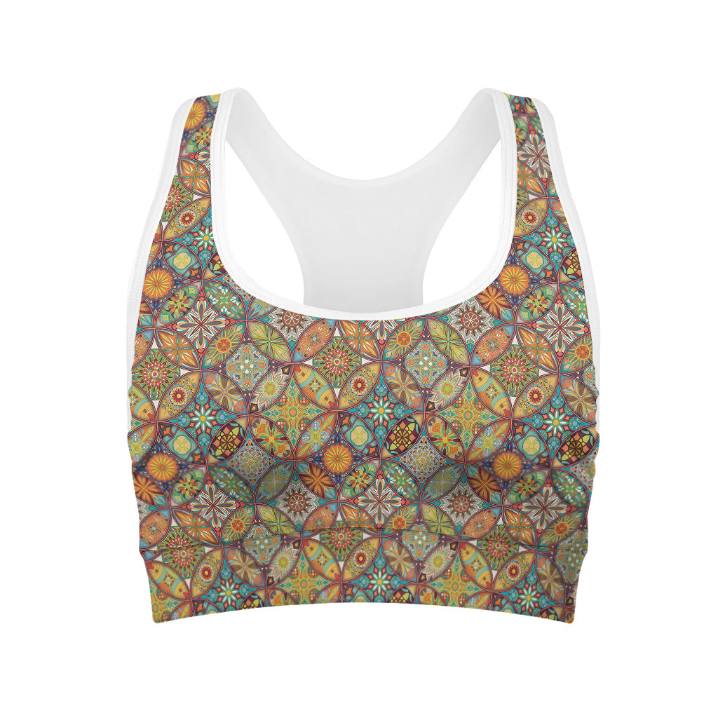 Ethnic Mandala Patchwork Pattern Print Women's Sports Bra