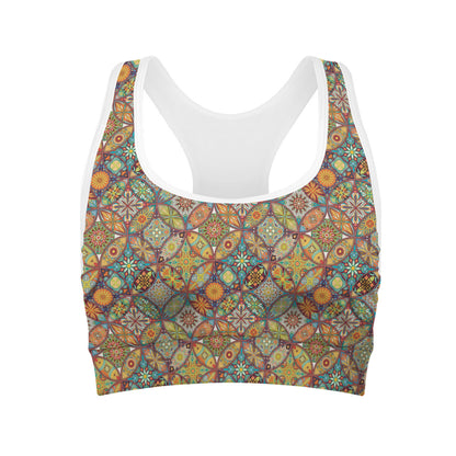 Ethnic Mandala Patchwork Pattern Print Women's Sports Bra