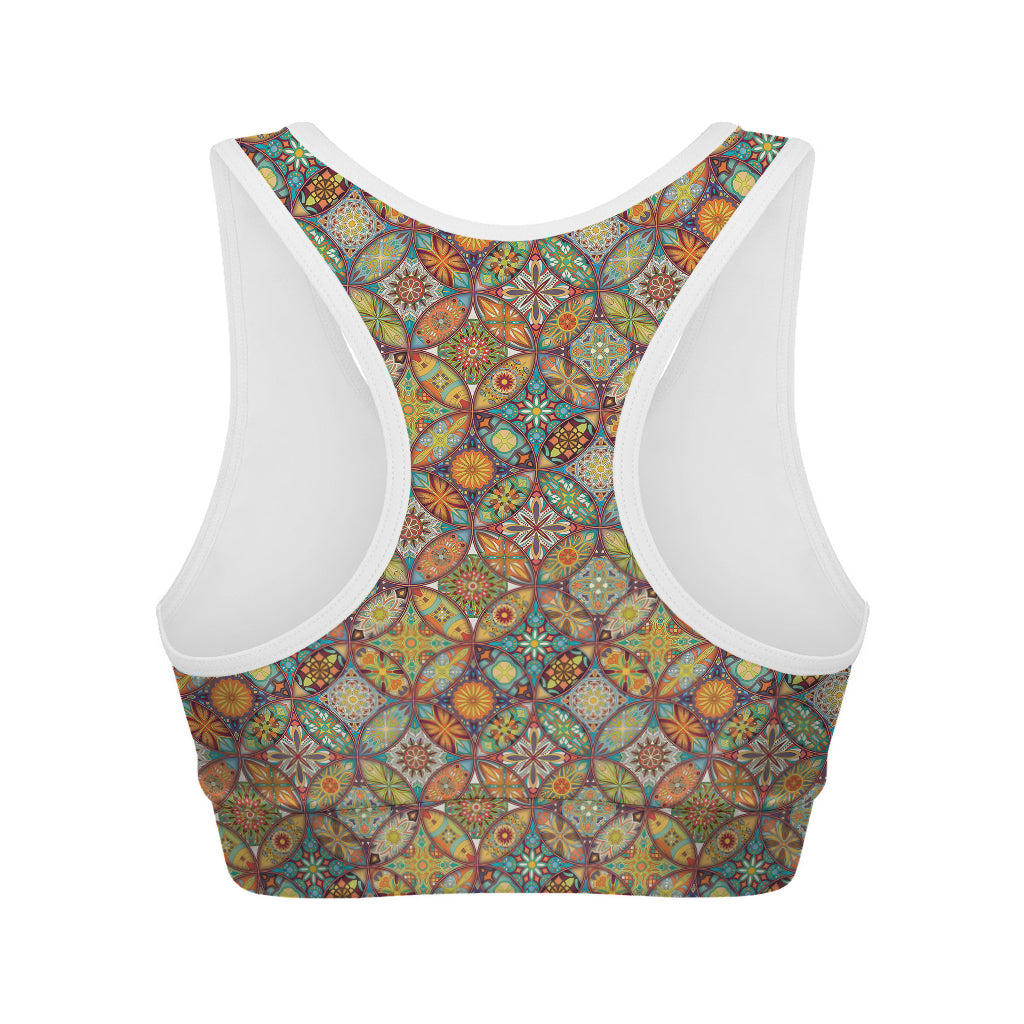 Ethnic Mandala Patchwork Pattern Print Women's Sports Bra