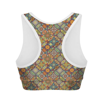 Ethnic Mandala Patchwork Pattern Print Women's Sports Bra