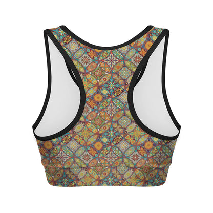 Ethnic Mandala Patchwork Pattern Print Women's Sports Bra
