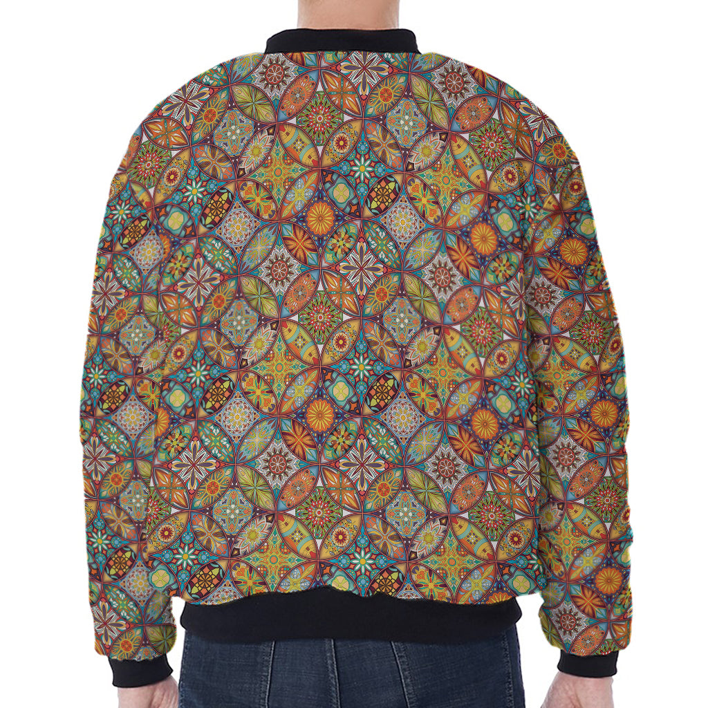 Ethnic Mandala Patchwork Pattern Print Zip Sleeve Bomber Jacket