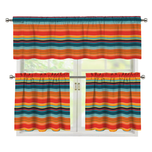 Ethnic Mexican Blanket Pattern Print 3 Piece Kitchen Curtains