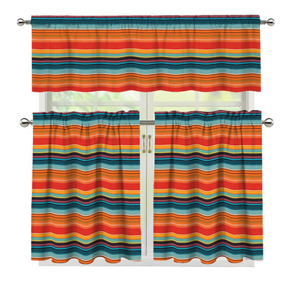 Ethnic Mexican Blanket Pattern Print 3 Piece Kitchen Curtains