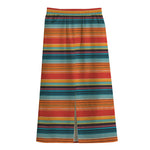Ethnic Mexican Blanket Pattern Print Cotton Front Slit Maxi Skirt