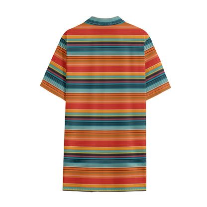 Ethnic Mexican Blanket Pattern Print Cotton Hawaiian Shirt