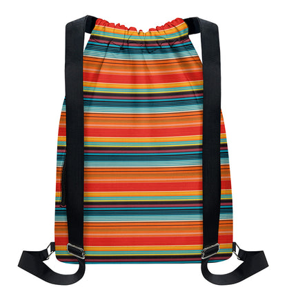 Ethnic Mexican Blanket Pattern Print Drawstring Backpack