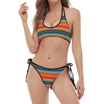 Ethnic Mexican Blanket Pattern Print Halter Scoop Tie Side Bikini