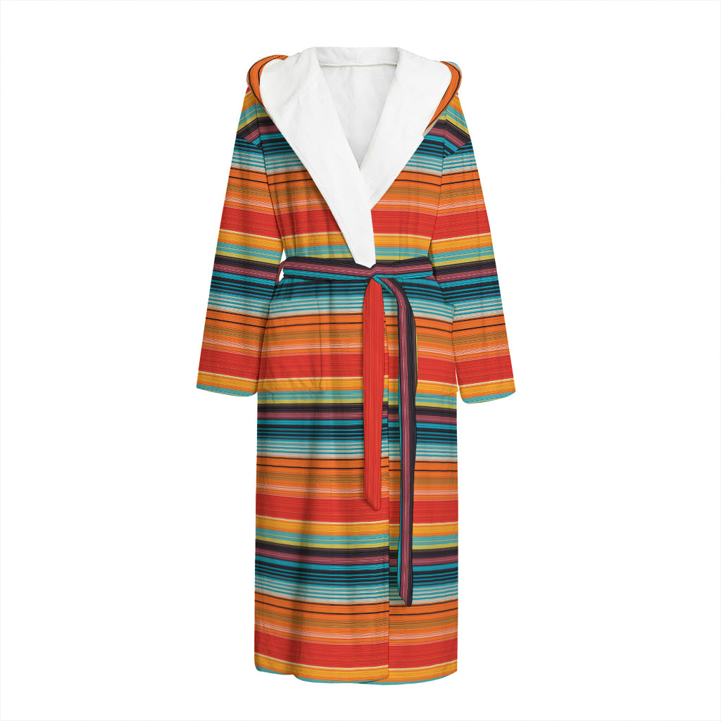 Ethnic Mexican Blanket Pattern Print Hooded Bathrobe