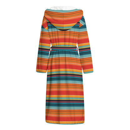 Ethnic Mexican Blanket Pattern Print Hooded Bathrobe