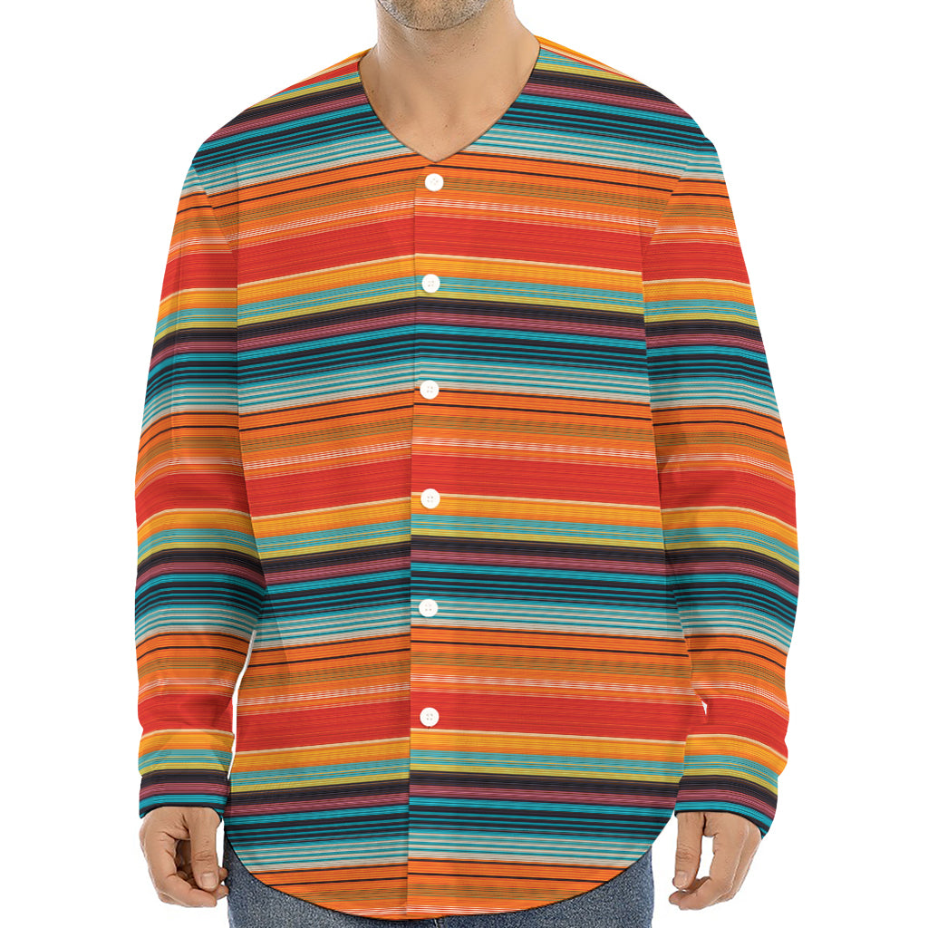 Ethnic Mexican Blanket Pattern Print Long Sleeve Baseball Jersey