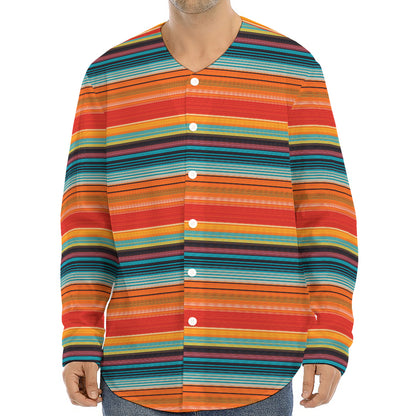 Ethnic Mexican Blanket Pattern Print Long Sleeve Baseball Jersey