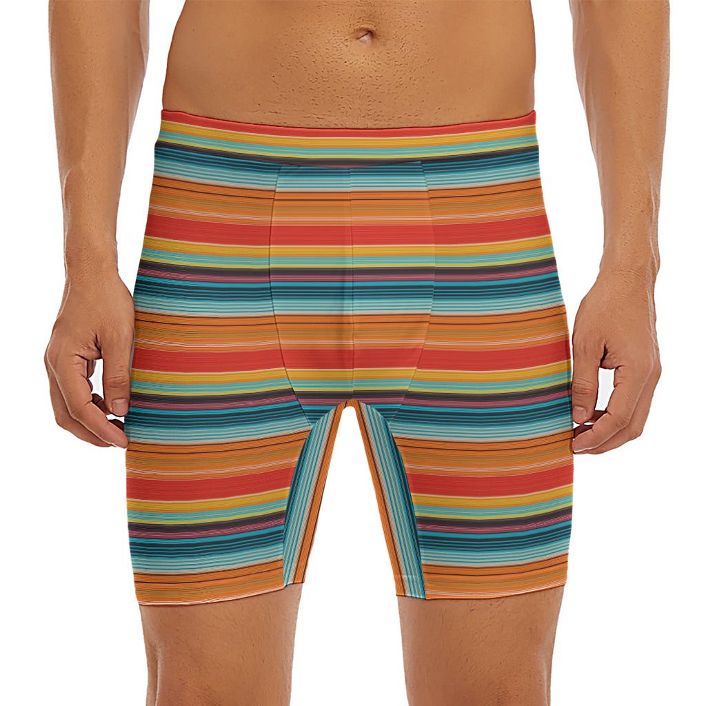 Ethnic Mexican Blanket Pattern Print Men's Long Boxer Briefs