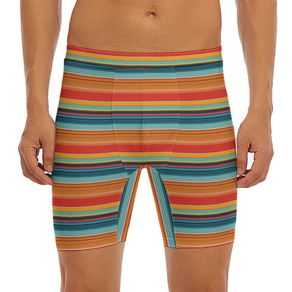 Ethnic Mexican Blanket Pattern Print Men's Long Boxer Briefs