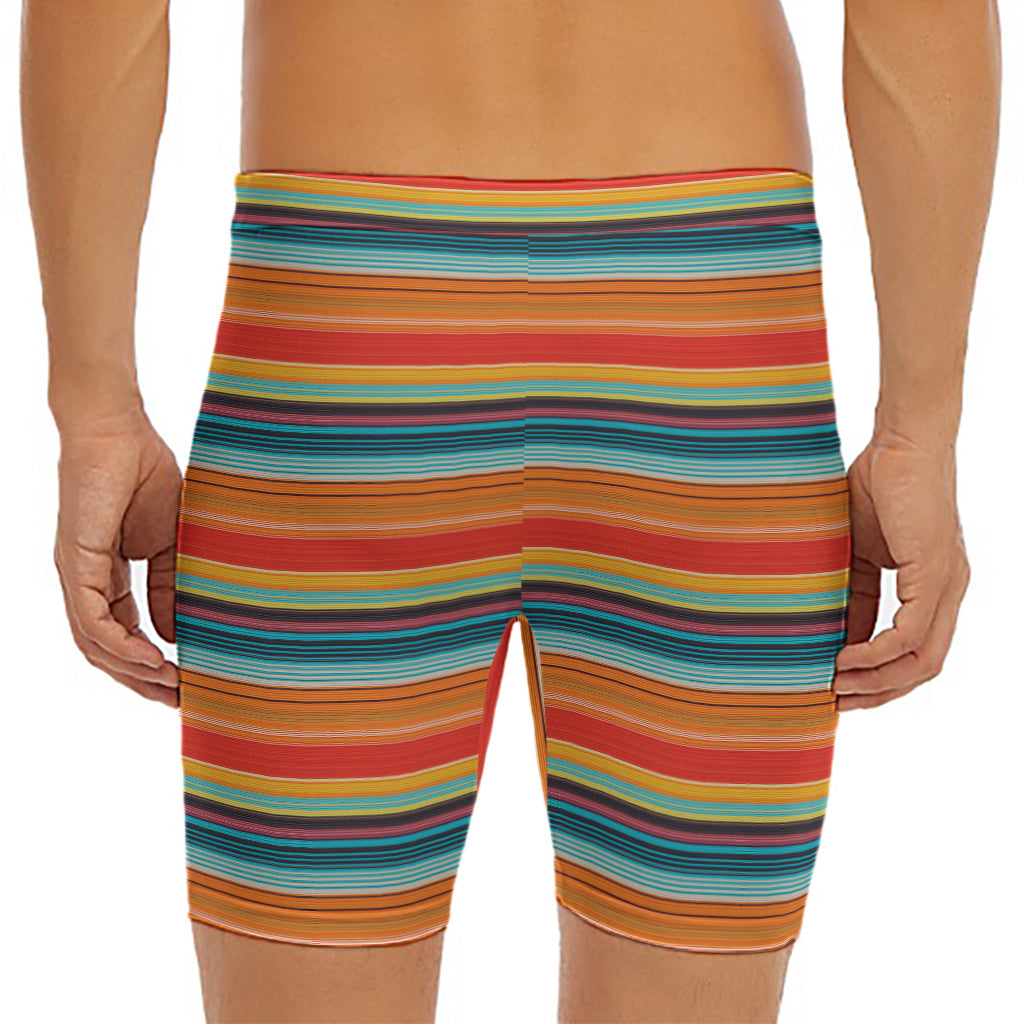 Ethnic Mexican Blanket Pattern Print Men's Long Boxer Briefs