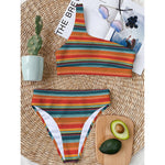 Ethnic Mexican Blanket Pattern Print One Shoulder Bikini Top