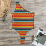 Ethnic Mexican Blanket Pattern Print One Shoulder Bodysuit