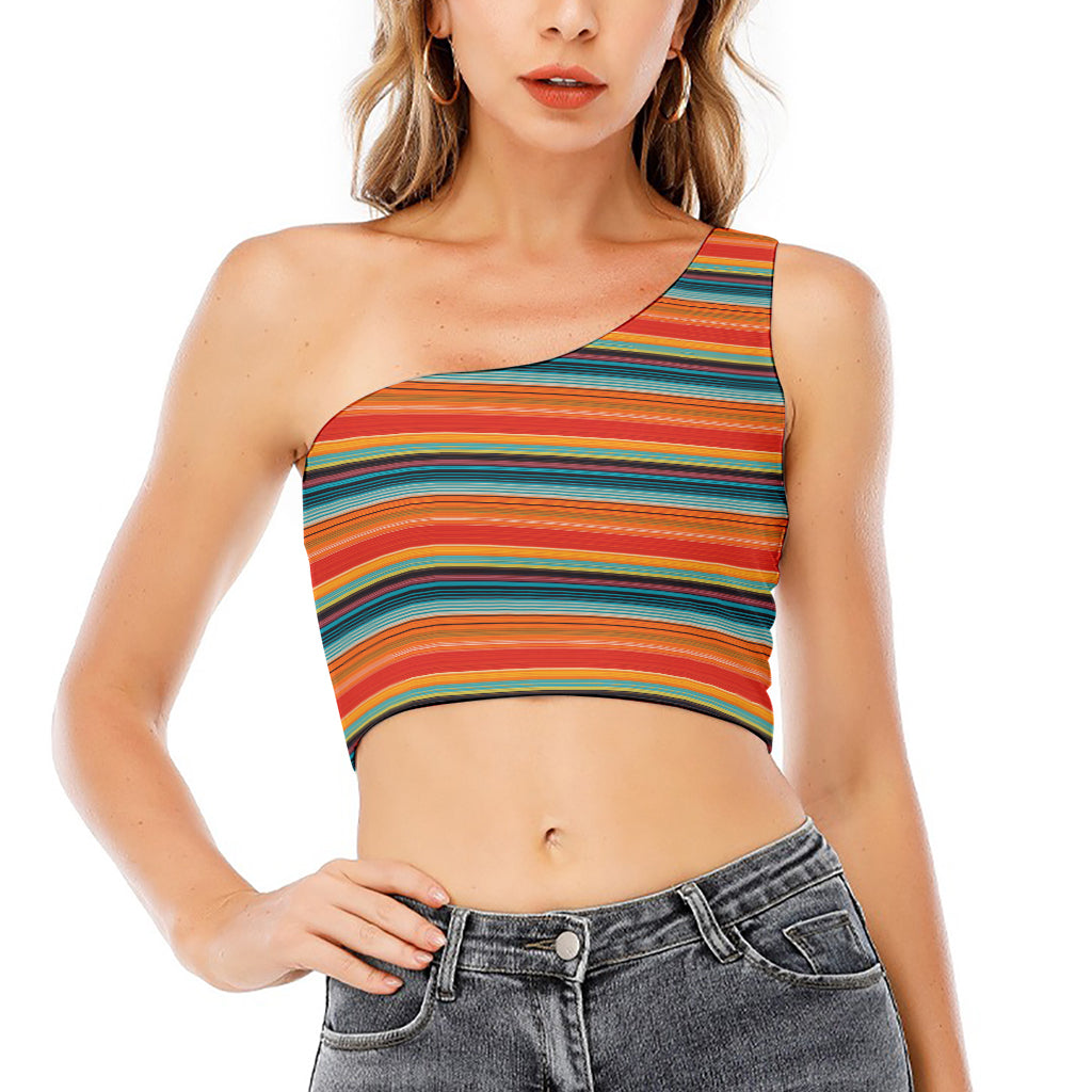 Ethnic Mexican Blanket Pattern Print One Shoulder Crop Top