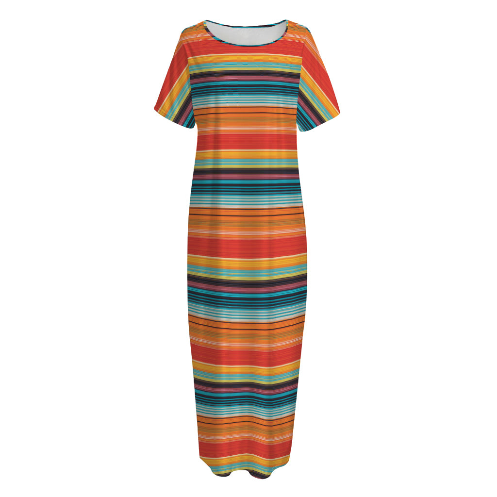 Ethnic Mexican Blanket Pattern Print Short Sleeve Long Nightdress